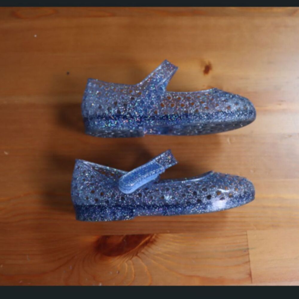 Old Navy Blue Glitter Sparkle Jelly Shoes Velcro Closure Size 7